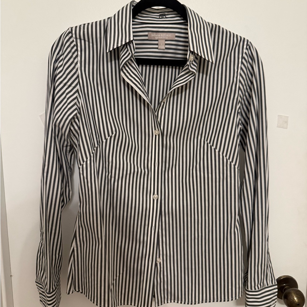 Banana Republic Black and White Striped Shirt